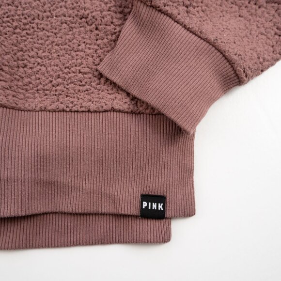 PINK Victoria's Secret mauve 1/4 zip crop sherpa fleece size L - Picture 4 of 8